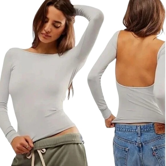 Free People Tops - Free People Intimately | Low Back Seamless Long Sleeve Lunar Rock Size XS/S NWT